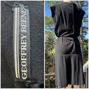 Vintage 60s Geoffrey Beene Black Wool Tiered Gathered Wasp Waist Wiggle Dress XS